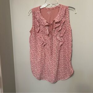 Loft pink sleeveless Print women’s cotton casual Blouse Top XS Workwear Flowy